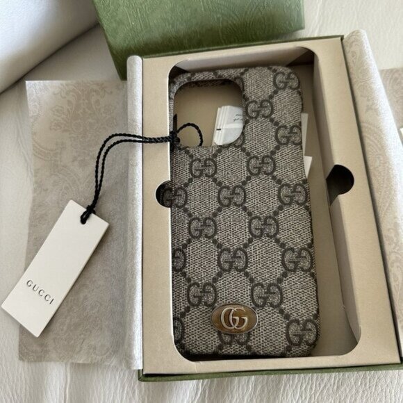 New GUCCI iPhone 14 case Ophidia Supreme Brown GG Logo W/ Box - Picture 3 of 5